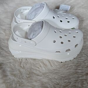 CROCS White Clogs with Platform Sole and Ventilation